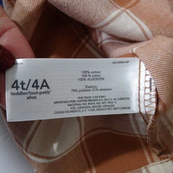 Carters 2 pc Brown Plaid Top and Blue Legging Set Toddler Girls Size 4T NEW - Picture 7 of 8